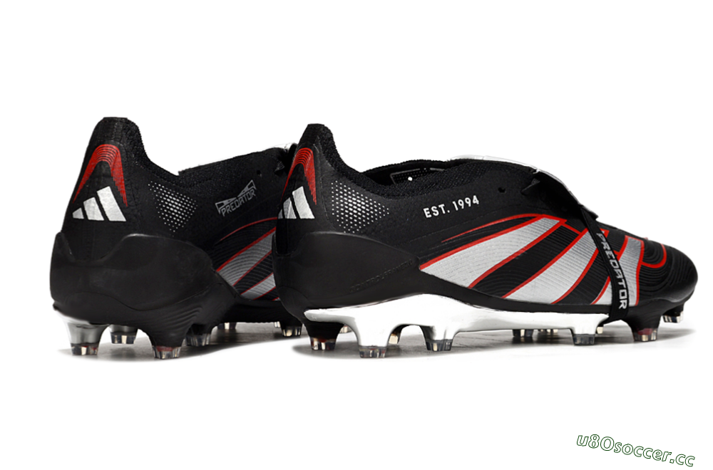 Men's Adidas Predator 25 Elite Foldover Tongue FG Firm Ground Low-Tops Football Boots - Black/Silver/Red 6