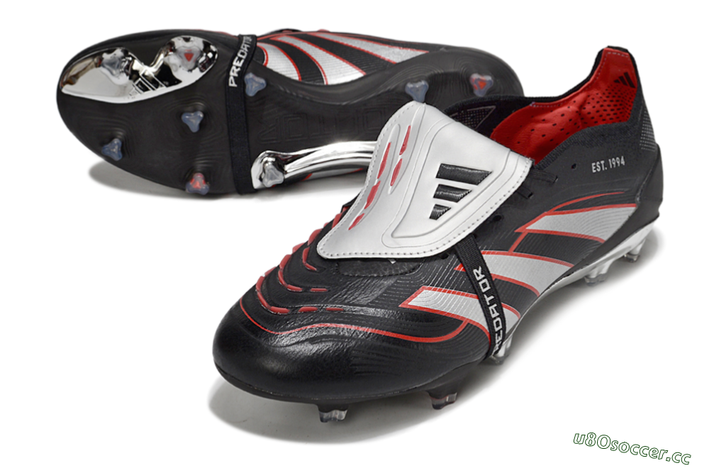 Men's Adidas Predator 25 Elite Foldover Tongue FG Firm Ground Low-Tops Football Boots - Black/Silver/Red 3