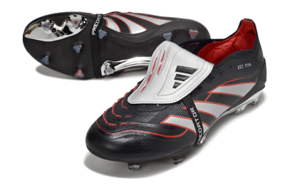 Men's Adidas Predator 25 Elite Foldover Tongue FG Firm Ground Low-Tops Football Boots - Black/Silver/Red