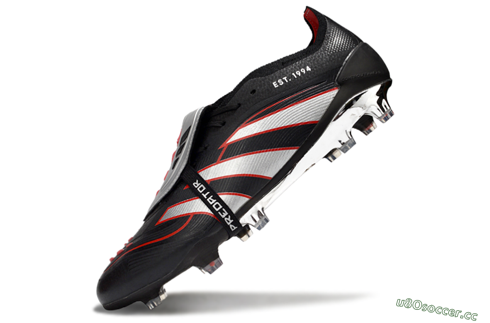 Men's Adidas Predator 25 Elite Foldover Tongue FG Firm Ground Low-Tops Football Boots - Black/Silver/Red 5