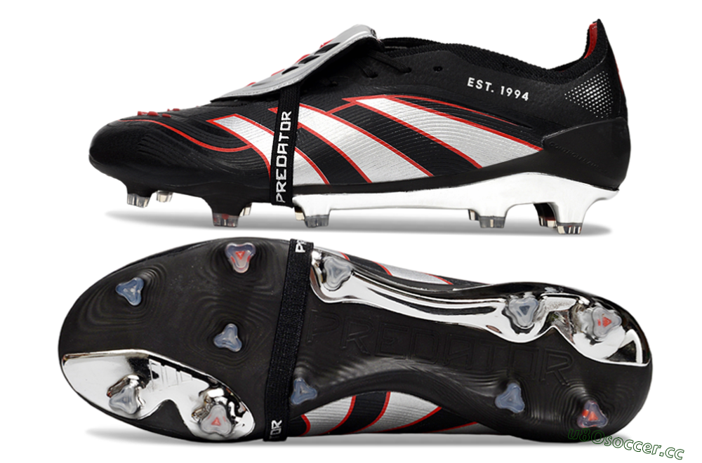 Men's Adidas Predator 25 Elite Foldover Tongue FG Firm Ground Low-Tops Football Boots - Black/Silver/Red 1