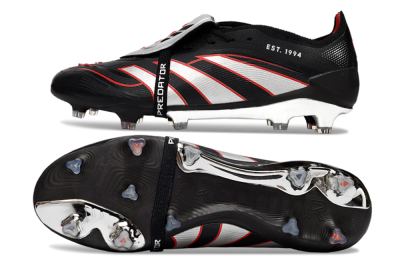 Men's Adidas Predator 25 Elite Foldover Tongue FG Firm Ground Low-Tops Football Boots - Black/Silver/Red