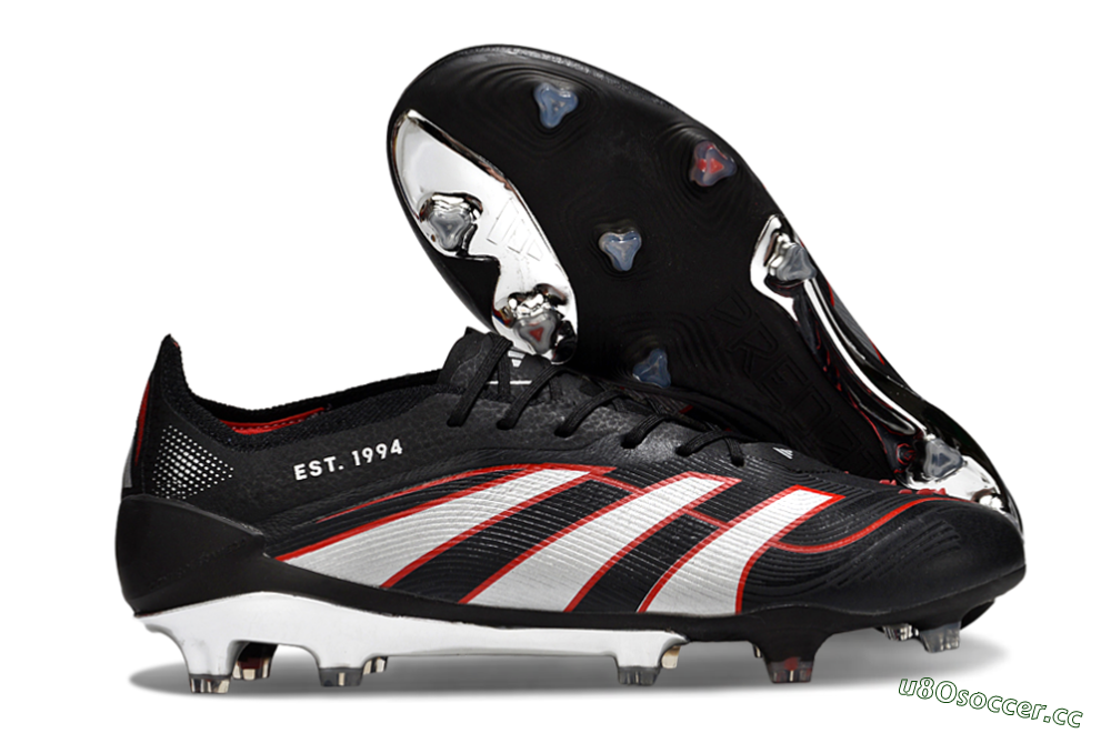 Men's Adidas Predator 25 Elite FG Firm Ground Low-Tops Football Boots - Black/Silver/Red 2