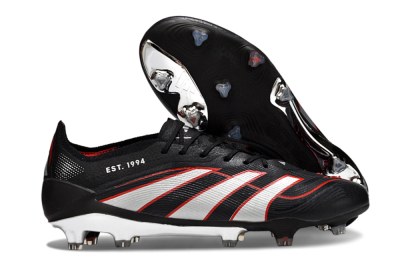 Men's Adidas Predator 25 Elite FG Firm Ground Low-Tops Football Boots - Black/Silver/Red
