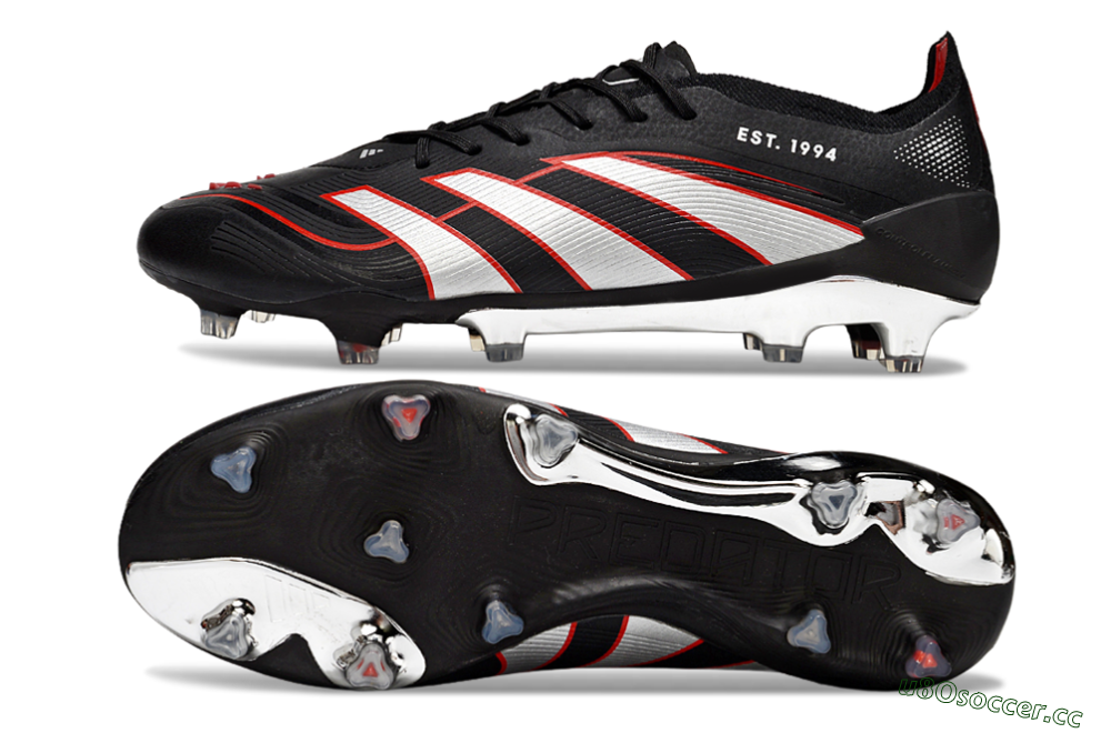 Men's Adidas Predator 25 Elite FG Firm Ground Low-Tops Football Boots - Black/Silver/Red 1