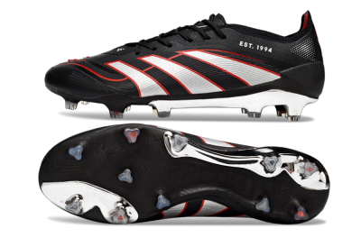 Men's Adidas Predator 25 Elite FG Firm Ground Low-Tops Football Boots - Black/Silver/Red