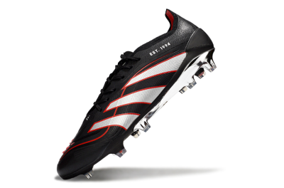 Men's Adidas Predator 25 Elite FG Firm Ground Low-Tops Football Boots - Black/Silver/Red