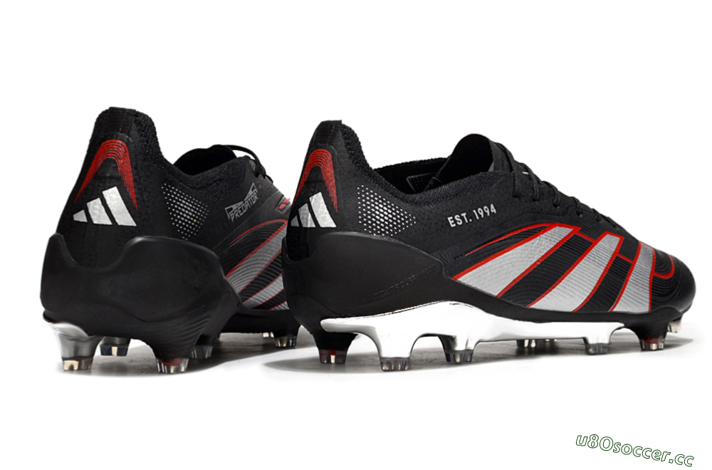 Men's Adidas Predator 25 Elite FG Firm Ground Low-Tops Football Boots - Black/Silver/Red 6