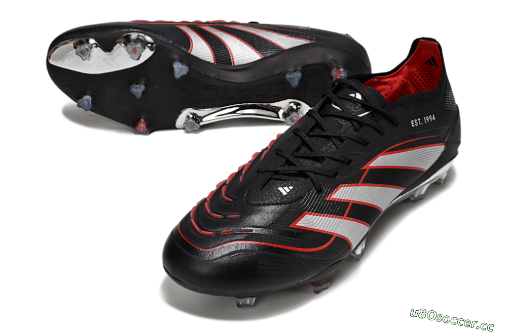 Men's Adidas Predator 25 Elite FG Firm Ground Low-Tops Football Boots - Black/Silver/Red 3