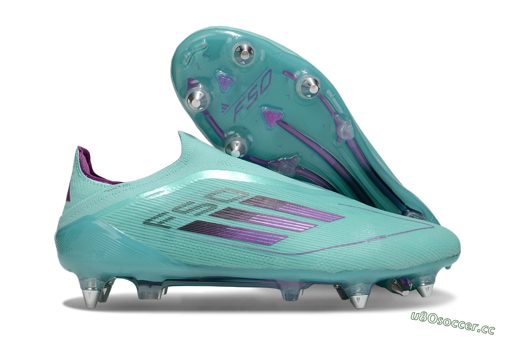 Men's Adidas F50 Elite Laceless SG Soft Ground Low-Tops Football Boots - Jade/Purple 2