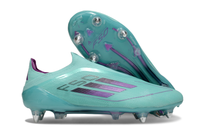 Men's Adidas F50 Elite Laceless SG Soft Ground Low-Tops Football Boots - Jade/Purple