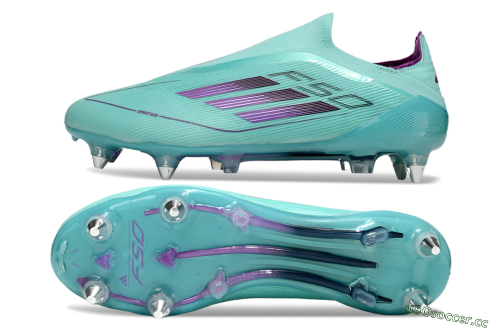 Men's Adidas F50 Elite Laceless SG Soft Ground Low-Tops Football Boots - Jade/Purple 1