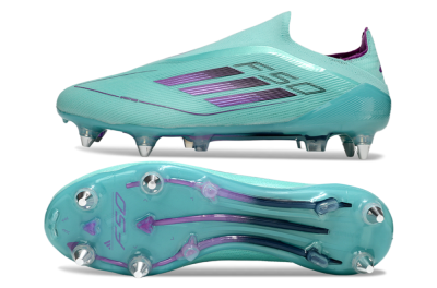 Men's Adidas F50 Elite Laceless SG Soft Ground Low-Tops Football Boots - Jade/Purple