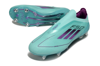 Men's Adidas F50 Elite Laceless SG Soft Ground Low-Tops Football Boots - Jade/Purple