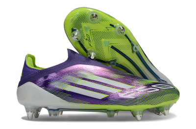 Men's Adidas F50 Elite Laceless SG Soft Ground Low-Tops Football Boots - Purple/White/Yellow