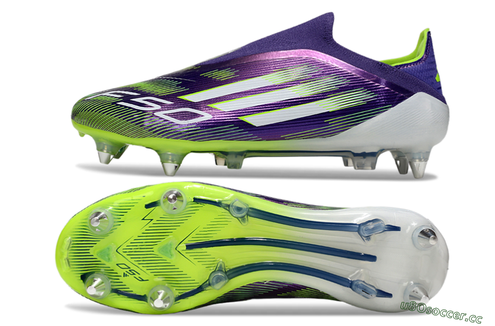 Men's Adidas F50 Elite Laceless SG Soft Ground Low-Tops Football Boots - Purple/White/Yellow 1