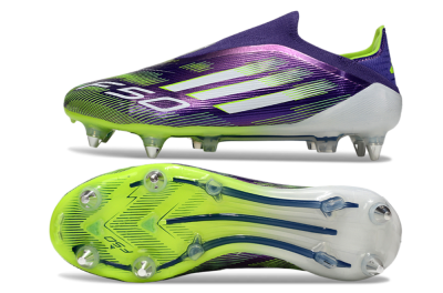 Men's Adidas F50 Elite Laceless SG Soft Ground Low-Tops Football Boots - Purple/White/Yellow