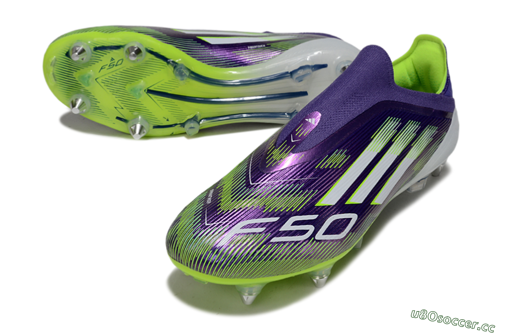 Men's Adidas F50 Elite Laceless SG Soft Ground Low-Tops Football Boots - Purple/White/Yellow 3