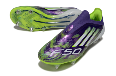 Men's Adidas F50 Elite Laceless SG Soft Ground Low-Tops Football Boots - Purple/White/Yellow