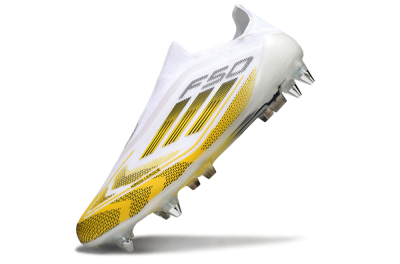 Men's Adidas F50 Elite Laceless SG Soft Ground Low-Tops Football Boots - White/Yellow