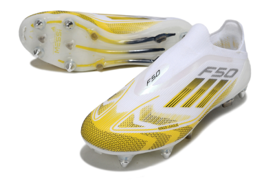 Men's Adidas F50 Elite Laceless SG Soft Ground Low-Tops Football Boots - White/Yellow