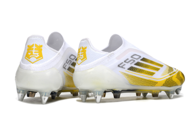 Men's Adidas F50 Elite Laceless SG Soft Ground Low-Tops Football Boots - White/Yellow
