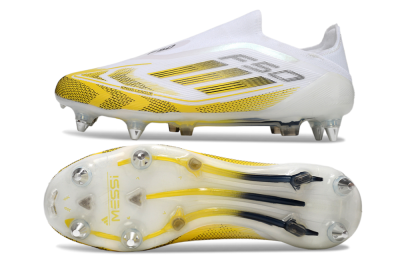 Men's Adidas F50 Elite Laceless SG Soft Ground Low-Tops Football Boots - White/Yellow