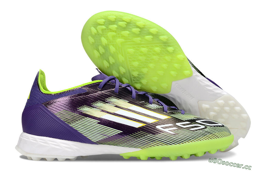 Men's Adidas F50 Pro TF Artificial Turf Low-Tops Football Shoes - Purple/White/Yellow 2