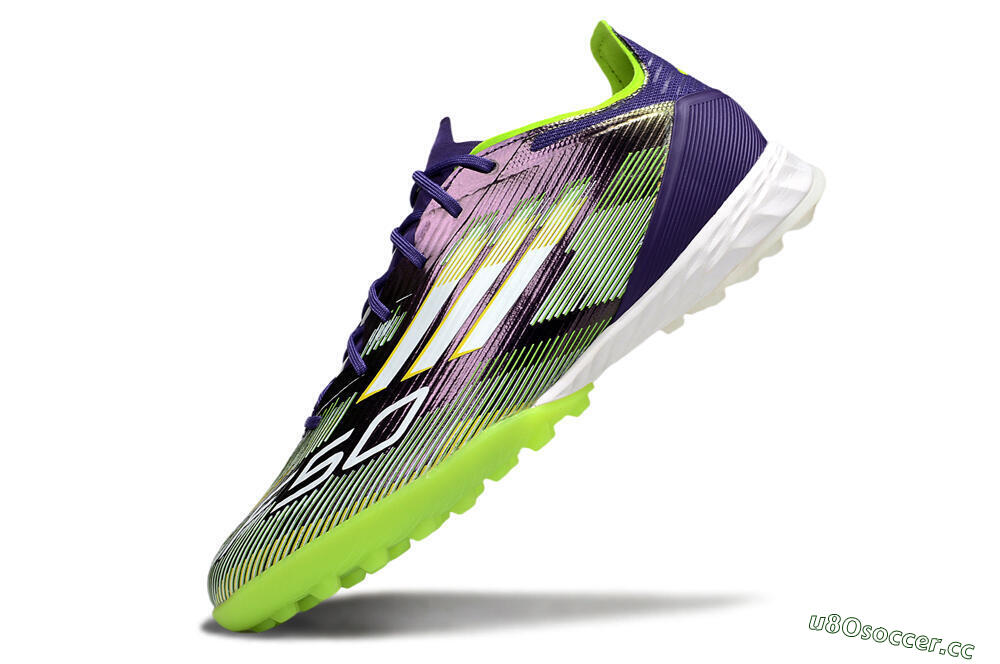 Men's Adidas F50 Pro TF Artificial Turf Low-Tops Football Shoes - Purple/White/Yellow 5