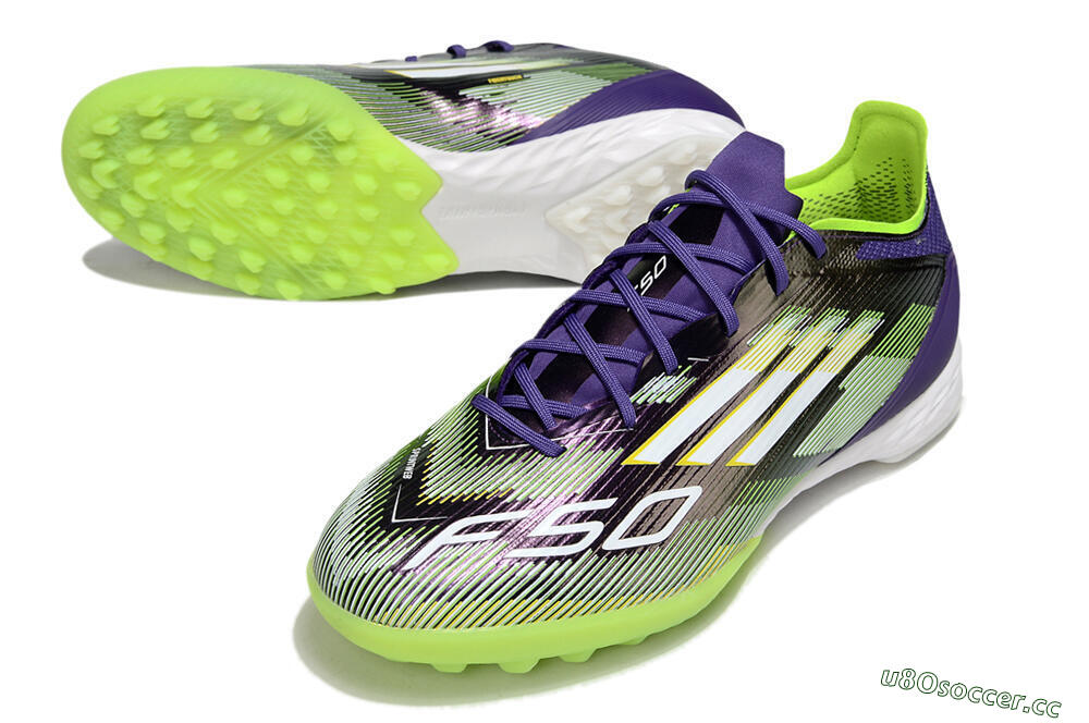 Men's Adidas F50 Pro TF Artificial Turf Low-Tops Football Shoes - Purple/White/Yellow 3