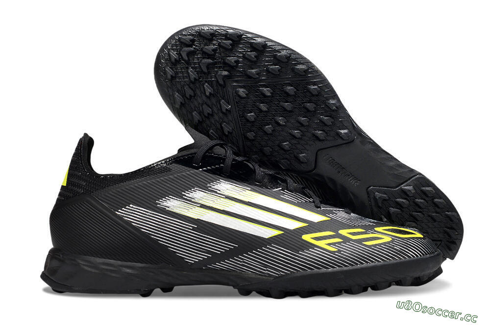 Men's Adidas F50 Pro TF Artificial Turf Low-Tops Football Shoes - Black/White/Yellow 2