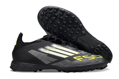 Men's Adidas F50 Pro TF Artificial Turf Low-Tops Football Shoes - Black/White/Yellow