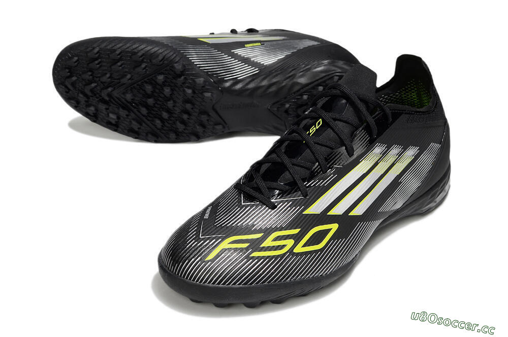 Men's Adidas F50 Pro TF Artificial Turf Low-Tops Football Shoes - Black/White/Yellow 3