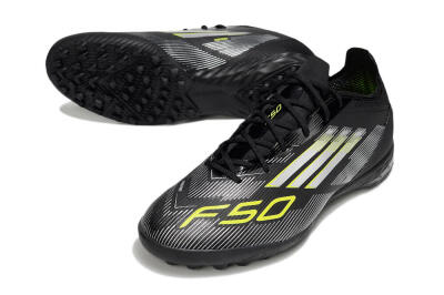 Men's Adidas F50 Pro TF Artificial Turf Low-Tops Football Shoes - Black/White/Yellow