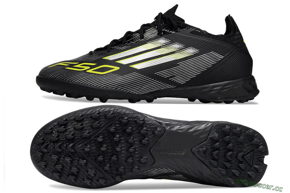 Men's Adidas F50 Pro TF Artificial Turf Low-Tops Football Shoes - Black/White/Yellow 1
