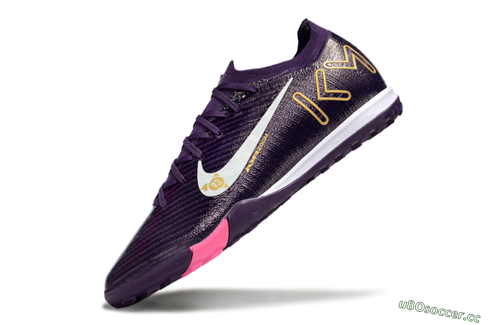 Men's Nike Air Zoom Mercurial Vapor 16 Elite TF Artificial Turf Low-Tops Football Shoes - Purple/White/Gold 5