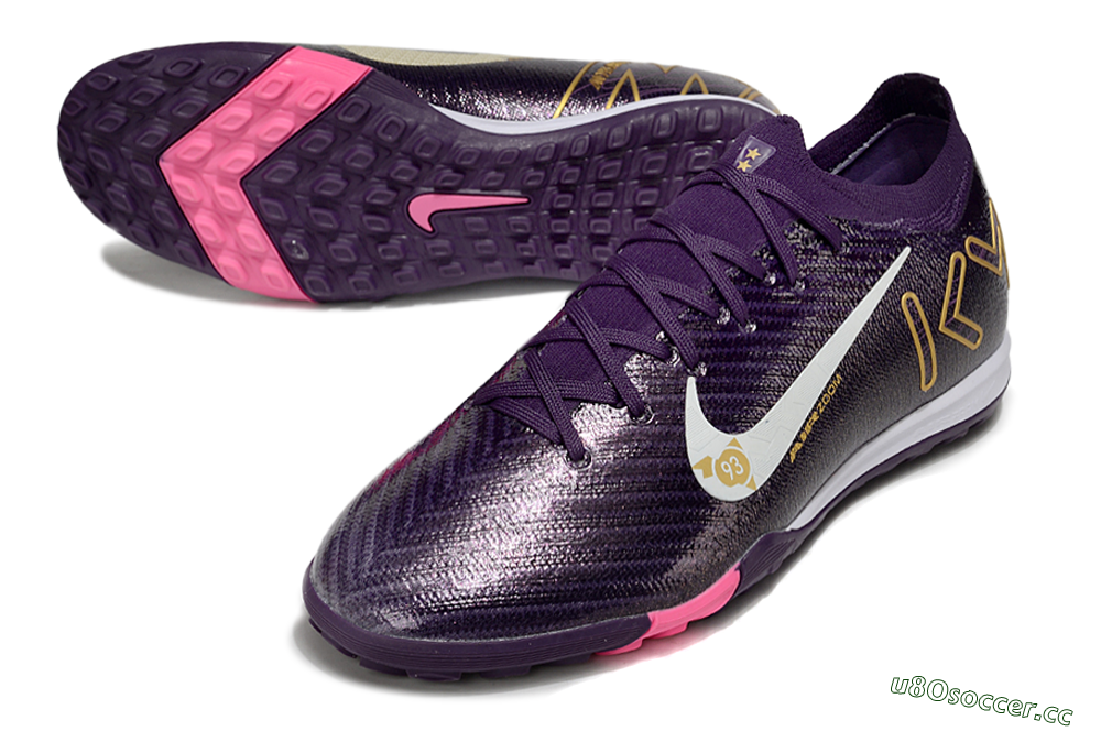 Men's Nike Air Zoom Mercurial Vapor 16 Elite TF Artificial Turf Low-Tops Football Shoes - Purple/White/Gold 3