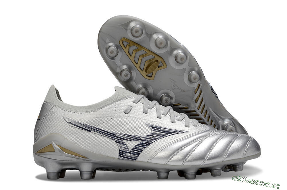 Men's Mizuno Morelia Neo 4 Bate FG Firm Ground Low-Tops Football Boots - Silver/Black 2