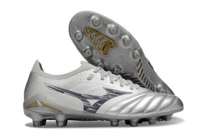 Men's Mizuno Morelia Neo 4 Bate FG Firm Ground Low-Tops Football Boots - Silver/Black