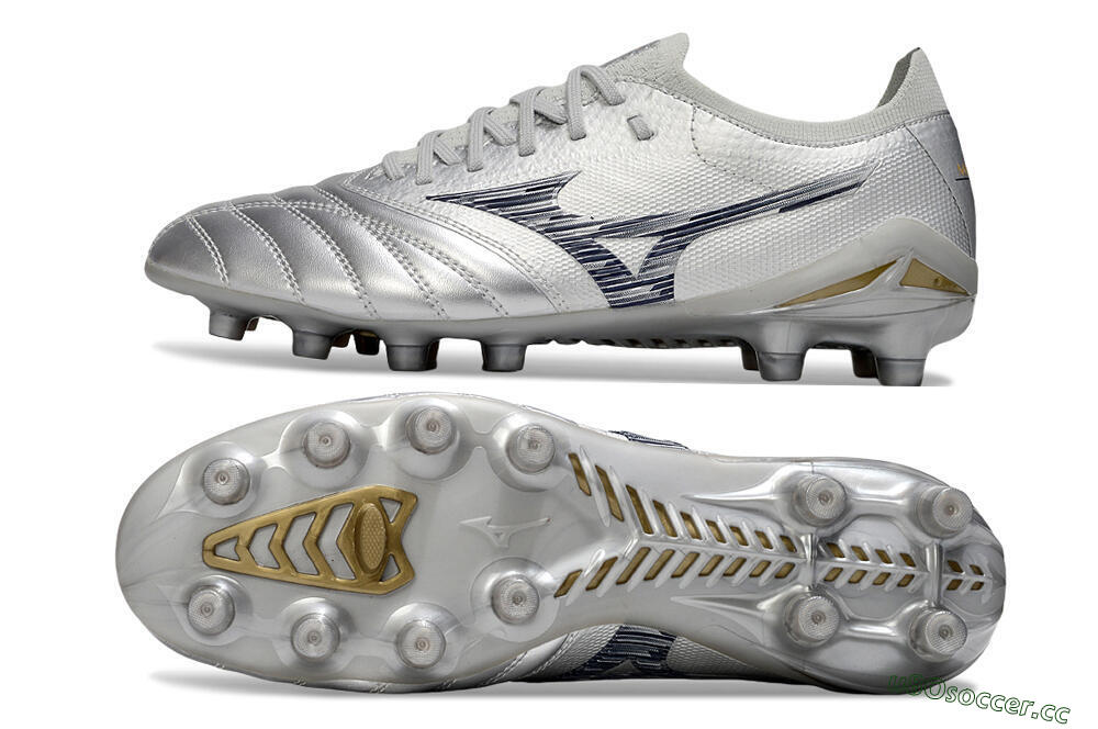 Men's Mizuno Morelia Neo 4 Bate FG Firm Ground Low-Tops Football Boots - Silver/Black 1
