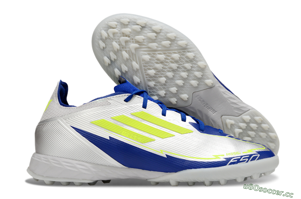 Men's Adidas F50 Pro TF Artificial Turf Low-Tops Football Shoes - Silver/Blue/Yellow 2