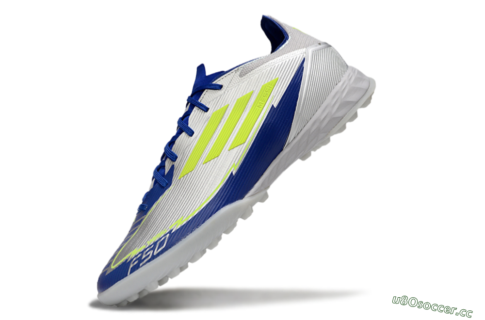 Men's Adidas F50 Pro TF Artificial Turf Low-Tops Football Shoes - Silver/Blue/Yellow 5