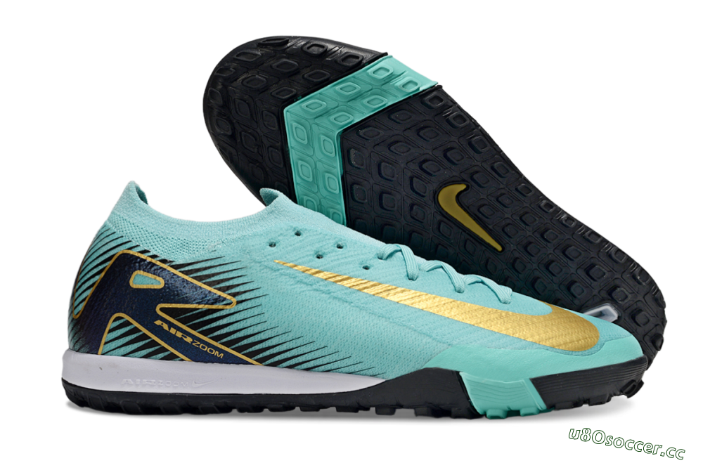 Men's Nike Air Zoom Mercurial Vapor 16 Elite TF Artificial Turf Low-Tops Football Shoes - Jade/Gold/Black 2