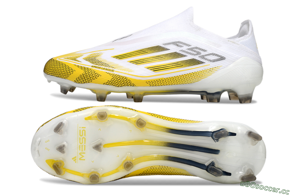 Men's Adidas F50 Elite Kings League Laceless FG Firm Ground Low-Tops Football Boots - White/Yellow/Black 1