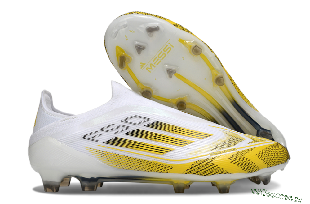 Men's Adidas F50 Elite Kings League Laceless FG Firm Ground Low-Tops Football Boots - White/Yellow/Black 2