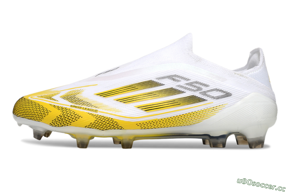 Men's Adidas F50 Elite Kings League Laceless FG Firm Ground Low-Tops Football Boots - White/Yellow/Black 0