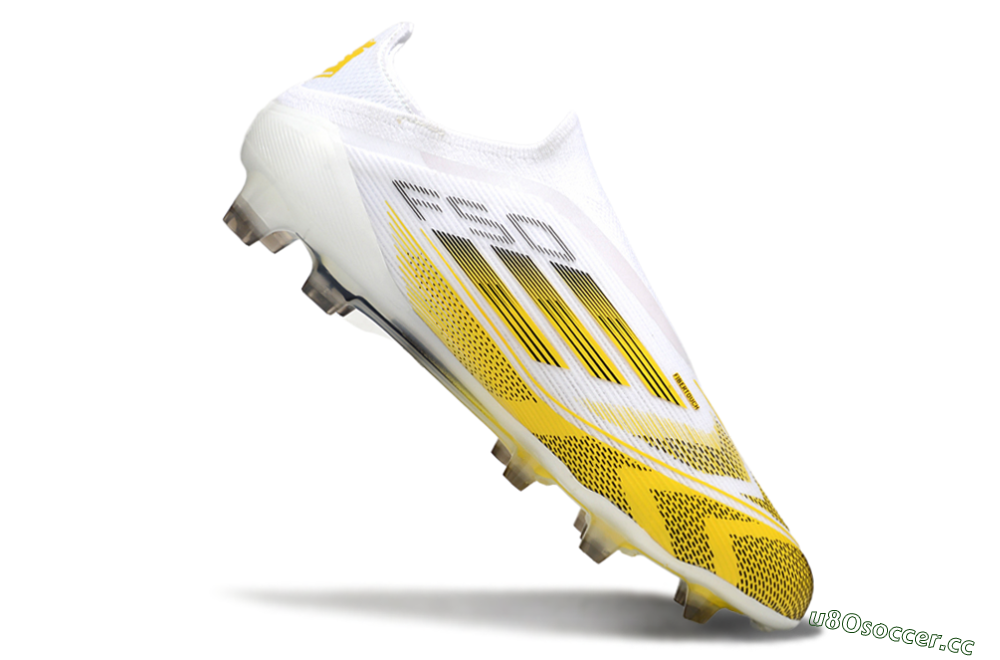 Men's Adidas F50 Elite Kings League Laceless FG Firm Ground Low-Tops Football Boots - White/Yellow/Black 4