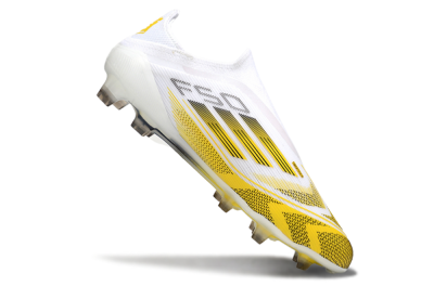 Men's Adidas F50 Elite Kings League Laceless FG Firm Ground Low-Tops Football Boots - White/Yellow/Black