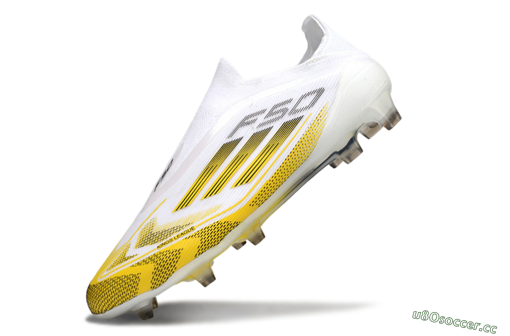 Men's Adidas F50 Elite Kings League Laceless FG Firm Ground Low-Tops Football Boots - White/Yellow/Black 5