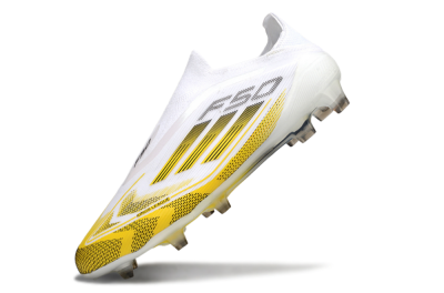 Men's Adidas F50 Elite Kings League Laceless FG Firm Ground Low-Tops Football Boots - White/Yellow/Black